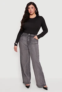 Plus Rhinestone Acid Wash Straight Leg Jeans