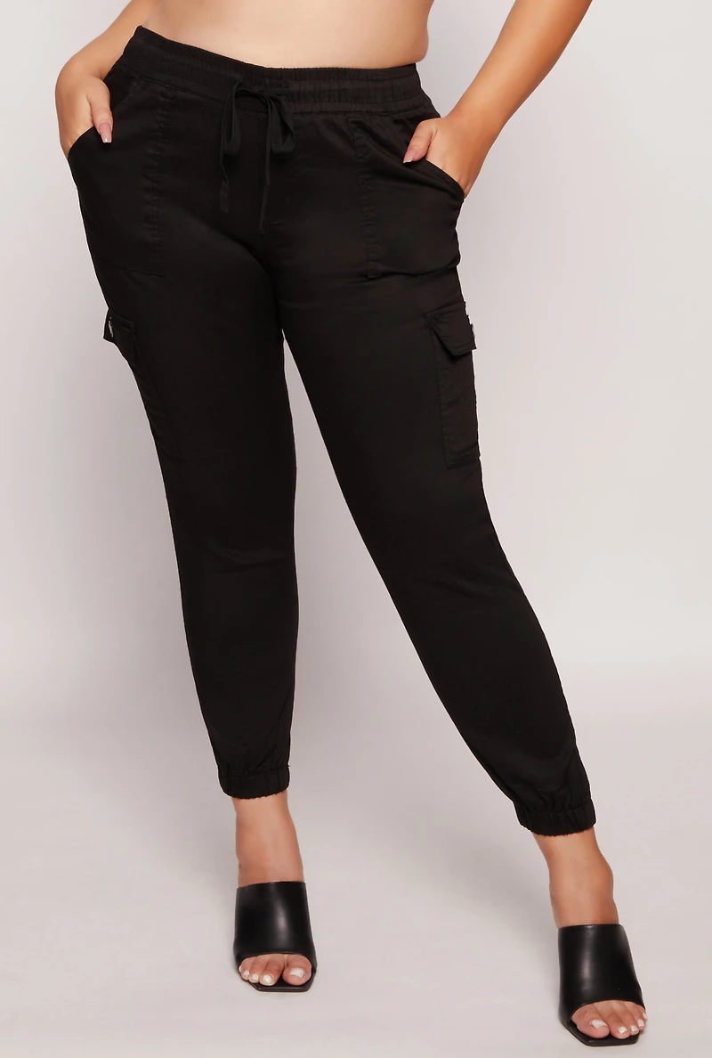 Womens Plus Size VIP Cargo Joggers, Black, Size 15-16