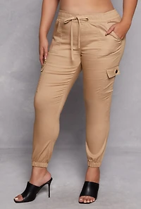 Womens Plus Size VIP Cargo Joggers, Khaki, Size 15-16