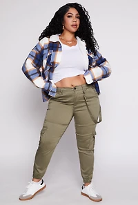 Womens Plus Size VIP Twill Cargo Pocket Joggers, Green, Size 15-16