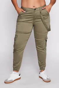 Womens Plus Size VIP Twill Cargo Pocket Joggers, Green, Size 15-16