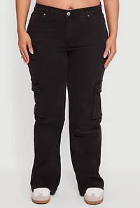 Womens Plus Size VIP Solid Straight Leg Utility Jeans, Black, Size 17-18