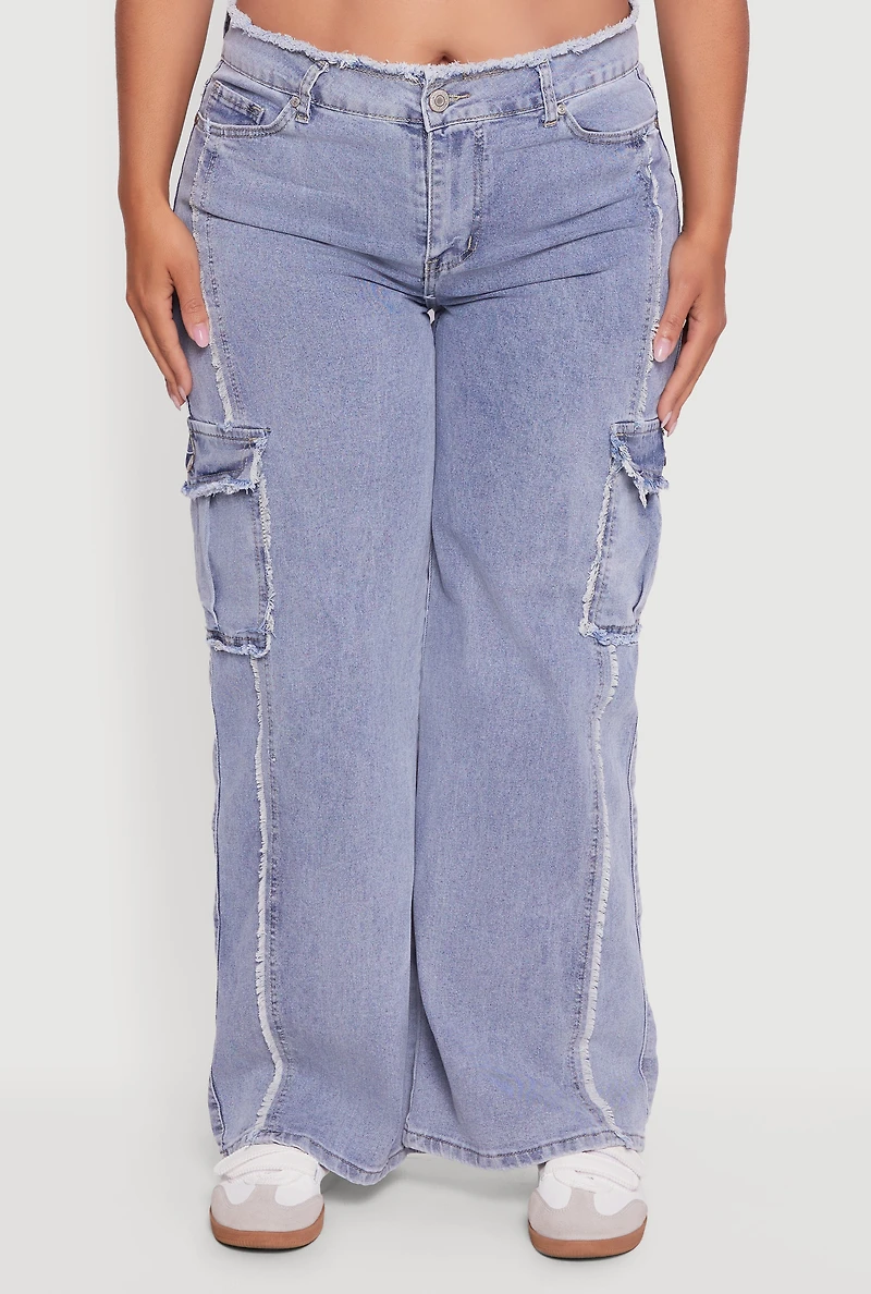 Plus High Waisted Frayed Pintuck Acid Wash Jeans