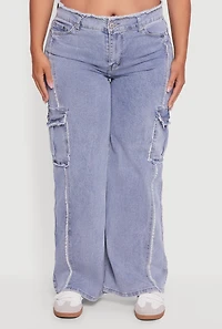 Plus High Waisted Frayed Pintuck Acid Wash Jeans