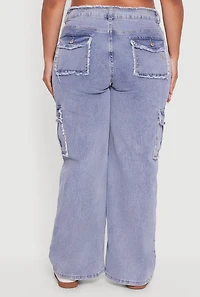 Plus High Waisted Frayed Pintuck Acid Wash Jeans