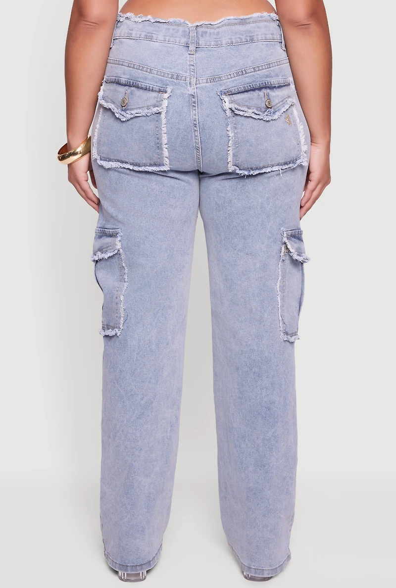 Womens Plus High Waisted Frayed Pintuck Acid Wash Jeans, Blue,