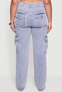 Womens Plus High Waisted Frayed Pintuck Acid Wash Jeans, Blue,