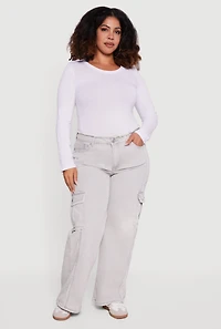 Womens Plus Size VIP Frayed Cargo Jeans, Grey, Size 23-24