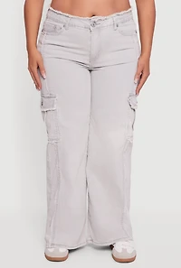 Womens Plus Size VIP Frayed Cargo Jeans, Grey, Size 23-24