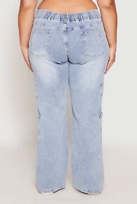 Womens Plus Size VIP Acid Wash Drawstring Cargo Jeans, Blue, Size 19-20