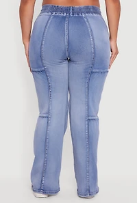 Womens Plus Size Drawstring High Waisted Acid Wash Jeans, Blue, Size 13-14