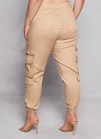 Womens Plus Size Double Cargo Pocket Joggers, Khaki, Size 13-14