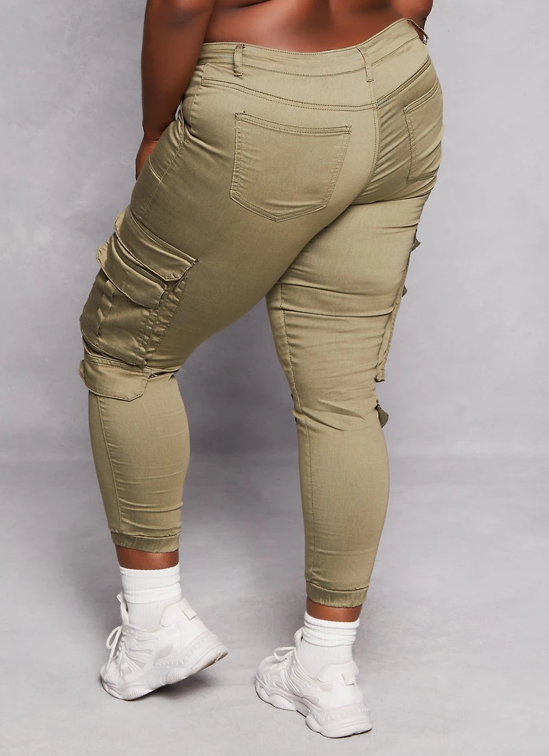 Womens Plus Double Cargo Pocket Joggers, Green,