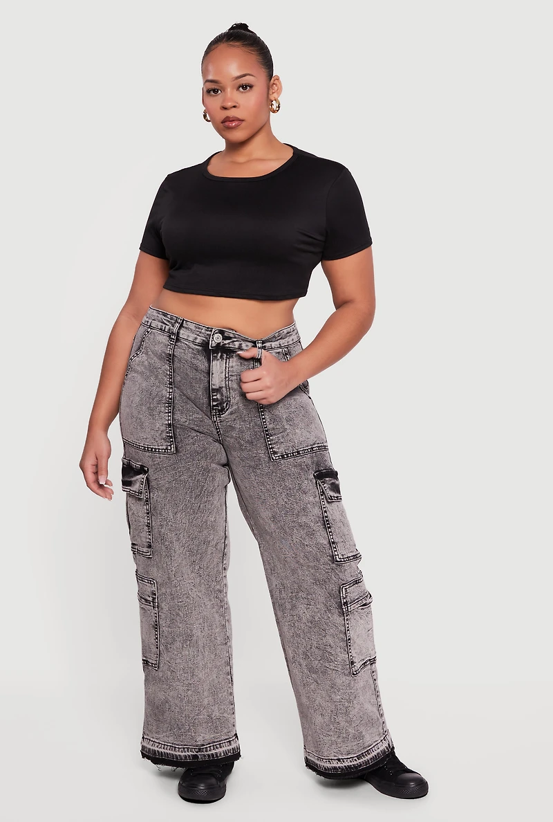 Plus VIP Mineral Wash Raw Hem Cargo Jeans