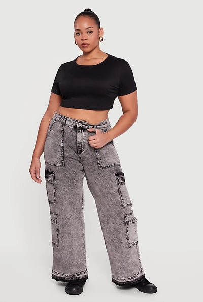 Plus VIP Mineral Wash Raw Hem Cargo Jeans
