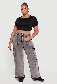 Plus VIP Mineral Wash Raw Hem Cargo Jeans