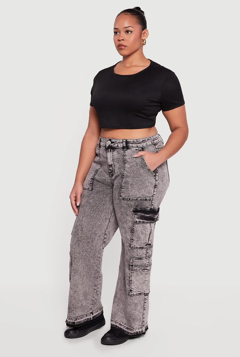 Plus VIP Mineral Wash Raw Hem Cargo Jeans