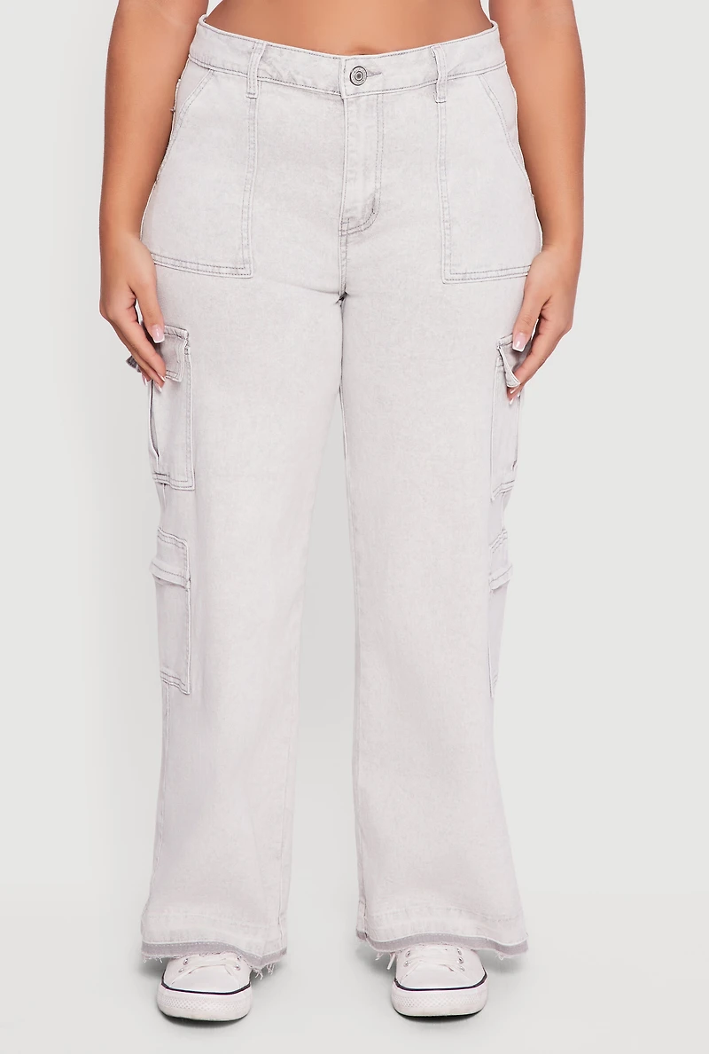 Plus VIP Mineral Wash Raw Hem Cargo Jeans