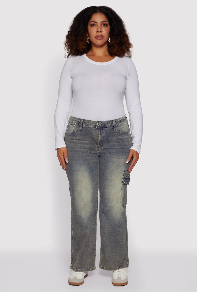 Plus Mid Rise Acid Wash Jeans