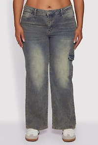 Womens Plus Mid Rise Acid Wash Jeans, Green,