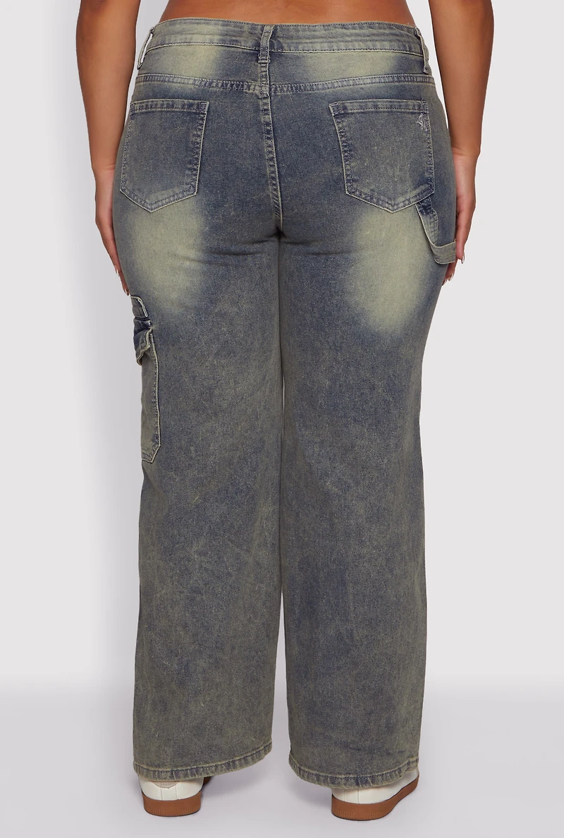 Womens Plus Mid Rise Acid Wash Jeans, Green,