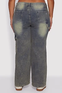 Womens Plus Mid Rise Acid Wash Jeans, Green,