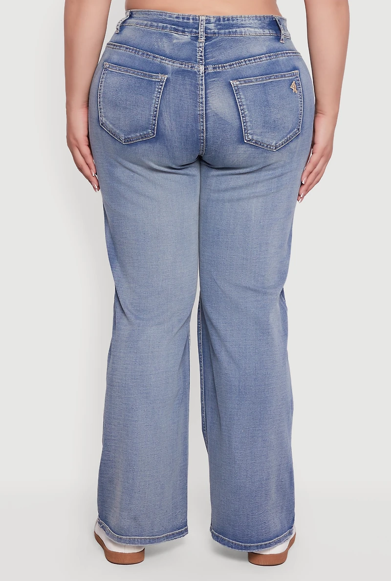 Womens Plus Size VIP Mineral Wash Straight Leg Cargo Jeans, Blue, Size 16