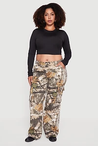 Womens Plus Tree Camo Wide Leg Cargo Pants, Brown,