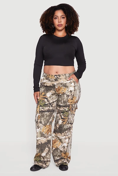 Plus Tree Camo Wide Leg Cargo Pants