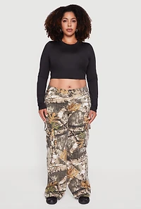 Womens Plus Tree Camo Wide Leg Cargo Pants, Brown,