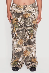 Womens Plus Tree Camo Wide Leg Cargo Pants, Brown,