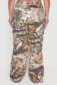 Womens Plus Tree Camo Wide Leg Cargo Pants, Brown,