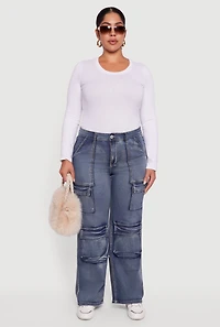 Plus VIP High Waisted Straight Leg Acid Wash Jeans