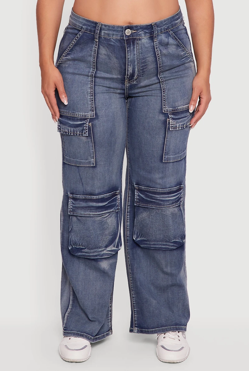 Womens Plus Size VIP High Waisted Straight Leg Acid Wash Jeans, Blue, Size 18