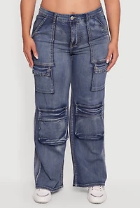 Womens Plus Size VIP High Waisted Straight Leg Acid Wash Jeans, Blue, Size 18