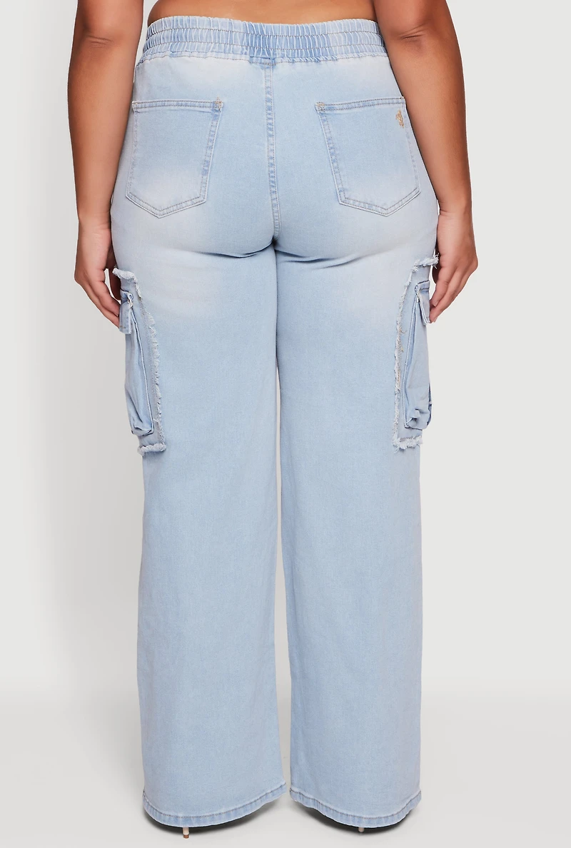Plus VIP Drawstring Waist Wide Leg Cargo Jeans
