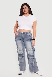 Plus VIP Acid Wash High Waisted Utility Jeans