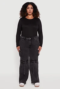 Plus VIP Acid Wash Strap Cargo Jeans