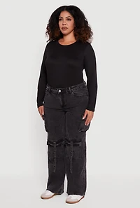 Plus VIP Acid Wash Strap Cargo Jeans