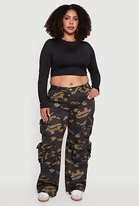 Womens Plus Size Camouflage Print Wide Leg Cargo Pants, Green, Size 22