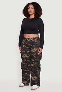 Womens Plus Size Camouflage Print Wide Leg Cargo Pants, Green, Size 22