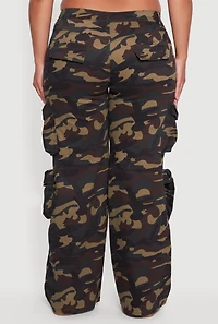 Womens Plus Size Camouflage Print Wide Leg Cargo Pants, Green, Size 22