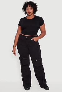 Womens Plus Size VIP High Waisted Wide Leg Cargo Jeans, Black, Size 19-20