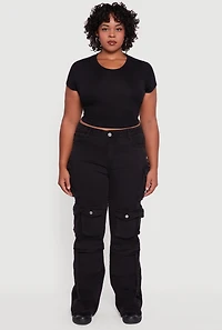 Womens Plus Size VIP High Waisted Wide Leg Cargo Jeans, Black, Size 15-16