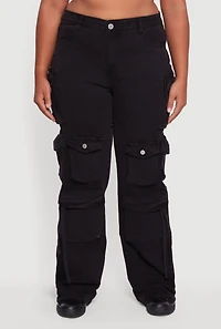 Womens Plus Size VIP High Waisted Wide Leg Cargo Jeans, Black, Size 19-20