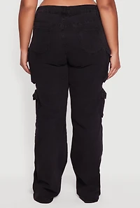 Womens Plus Size VIP High Waisted Wide Leg Cargo Jeans, Black, Size 15-16