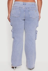 Womens Plus VIP Mid Rise Straight Leg Tassel Cargo Jeans, Blue,