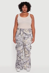 Womens Plus VIP High Waisted Wide Leg Hunter Camo Cargo Pants, Grey,