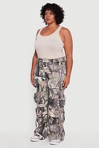 Womens Plus Size VIP Camo Wide Leg Utility Pants, Multi, Size 18