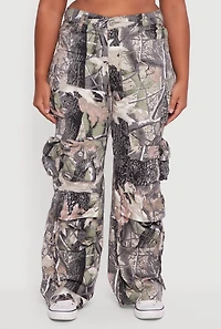 Womens Plus Size VIP Camo Wide Leg Utility Pants, Multi, Size 18